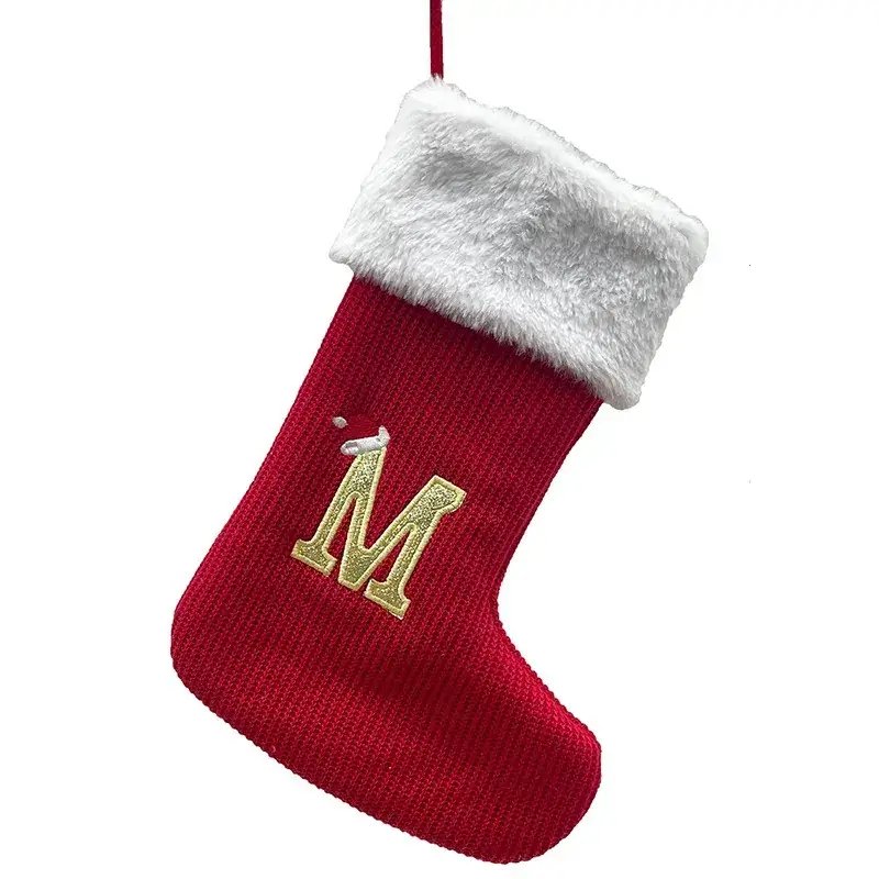 Red Knitted Christmas Socks with 26 Letters