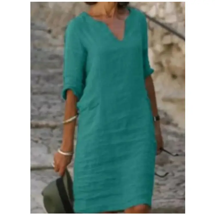 2023 Summer Women Cotton Linen V-neck Dress â feature 11