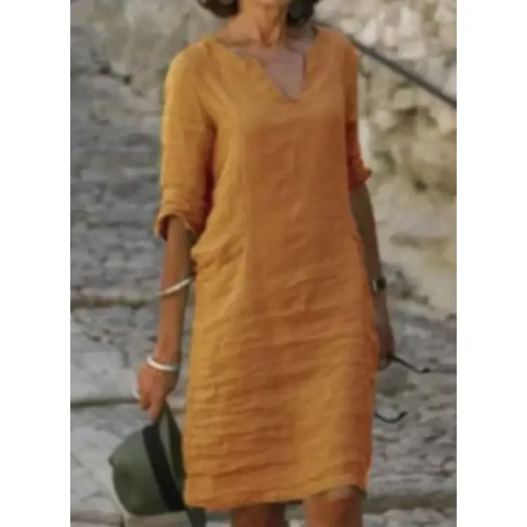 2023 Summer Women Cotton Linen V-neck Dress â feature 12