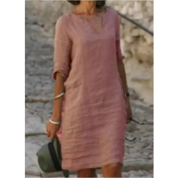 2023 Summer Women Cotton Linen V-neck Dress â feature 15
