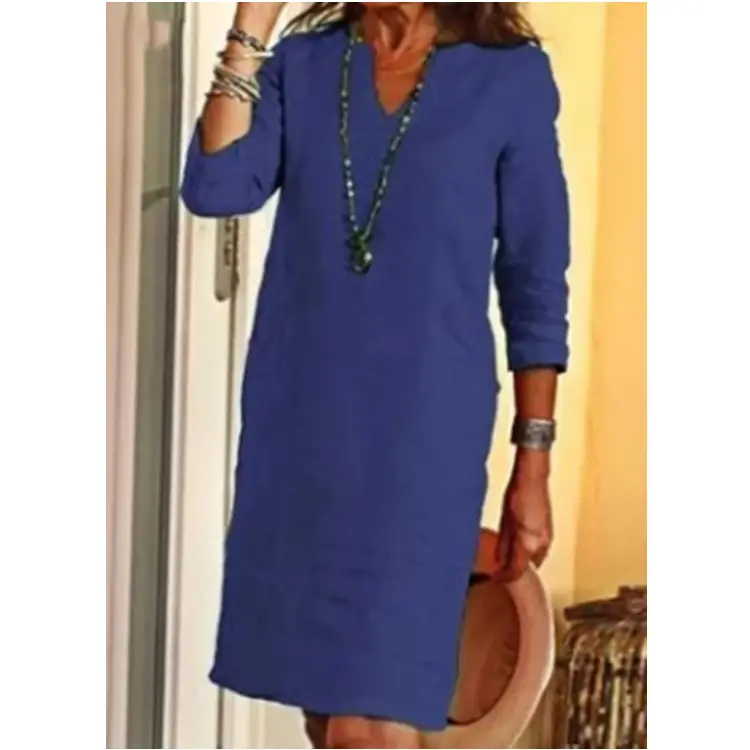 2023 Summer Women Cotton Linen V-neck Dress â feature 17