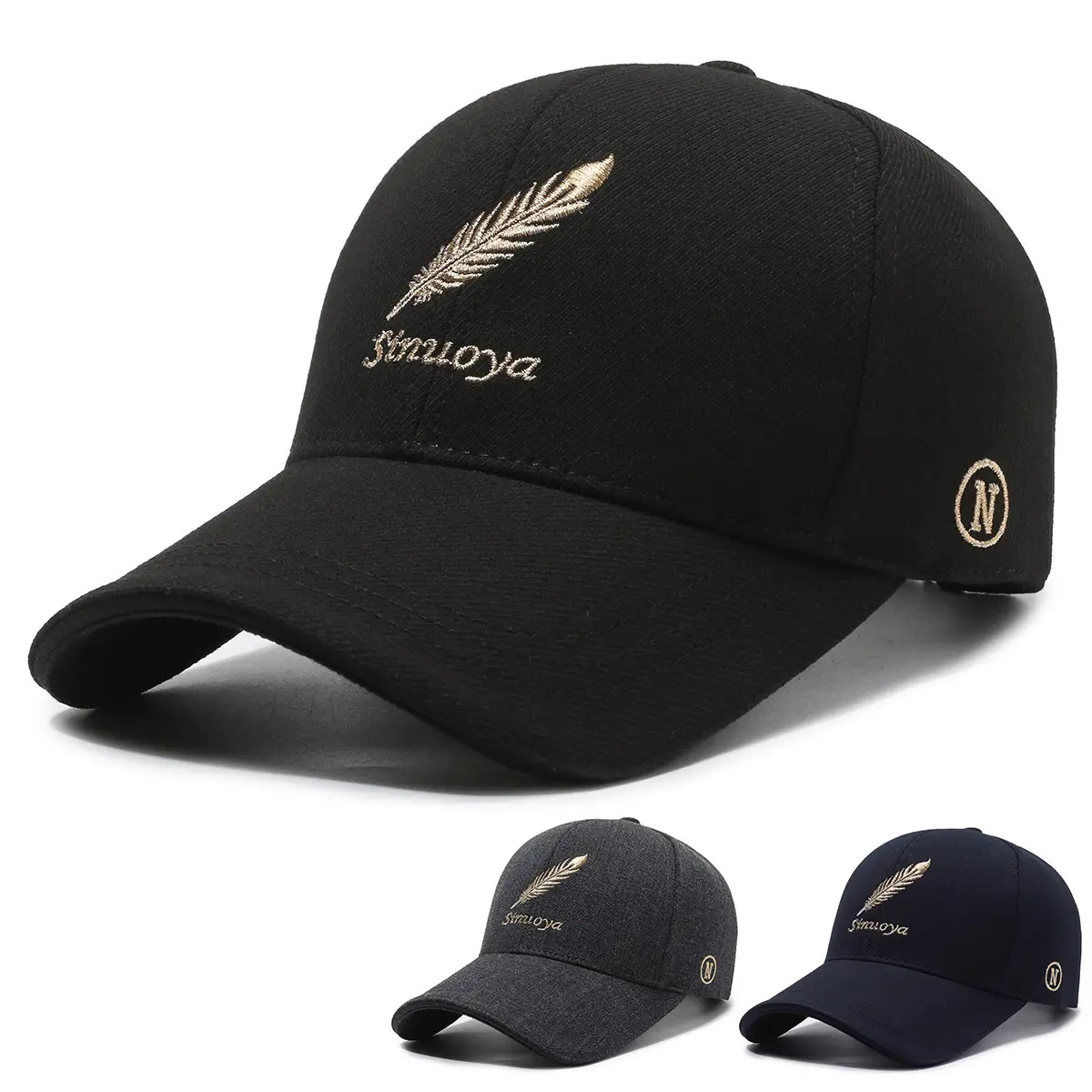 Men's Black Embroidered Baseball Cap with Duck Tongue Design - Image 4