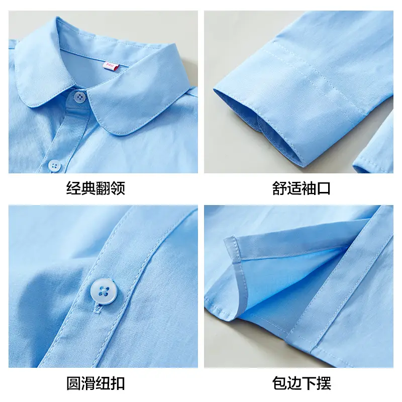 Girls Pure Cotton Long Sleeve Shirt Spring Autumn White School Uniform - Image 5
