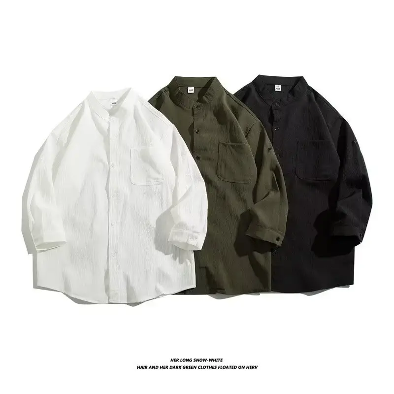 Men's White 7-Piece Summer Shirt with Seven-Point Sleeve