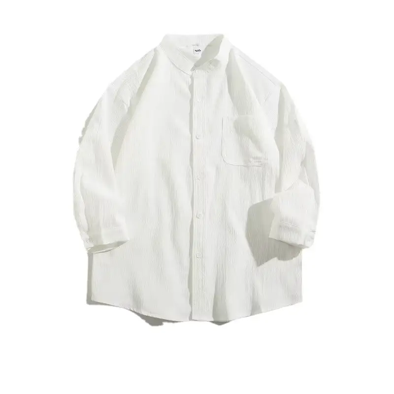 Men's White 7-Piece Summer Shirt with Seven-Point Sleeve