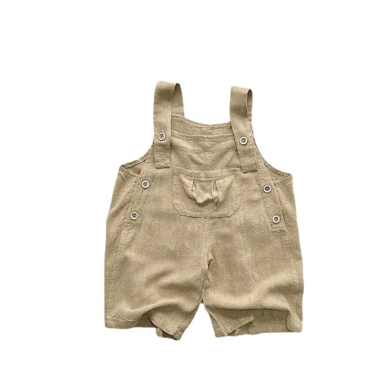 Kids Shaking Bunches Linen Cropped Pants Set Brown Beige - Image 7