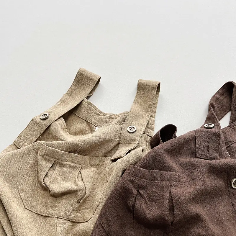 Kids Shaking Bunches Linen Cropped Pants Set Brown Beige — feature 30