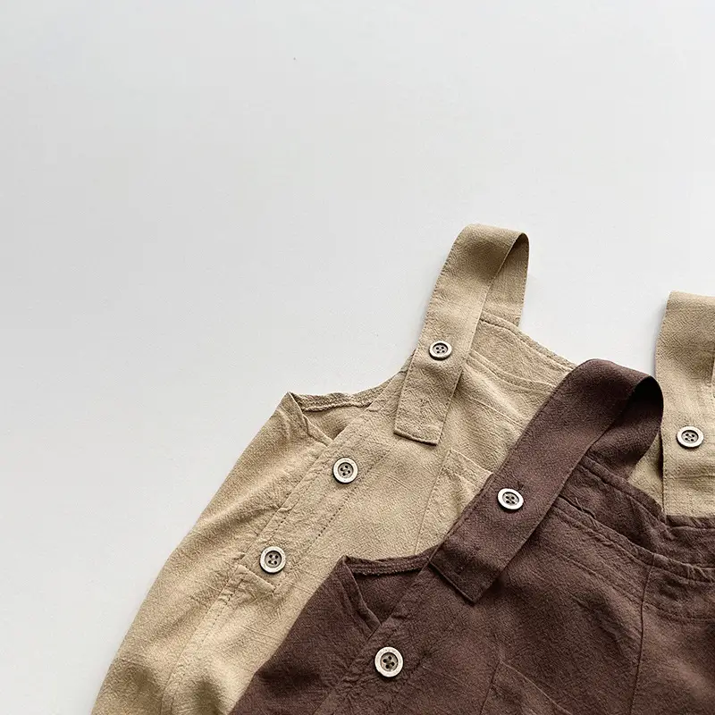 Kids Shaking Bunches Linen Cropped Pants Set Brown Beige — feature 31