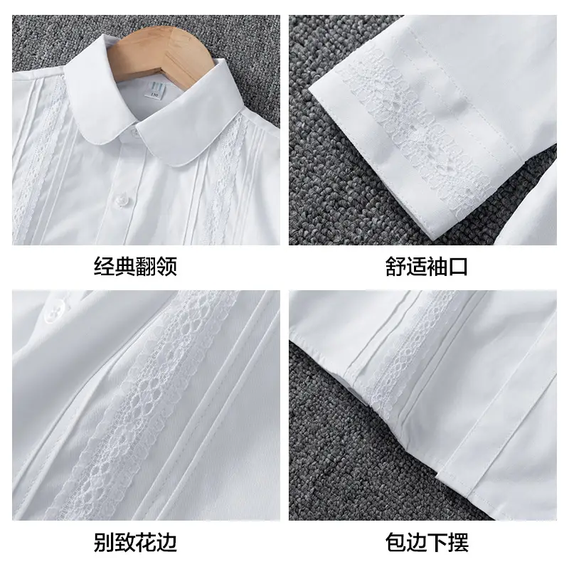 White Lace Collar Shirt for Girls Spring Autumn Wear