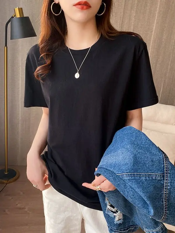 White Cotton T-Shirt Women Short Sleeve 2025 Summer