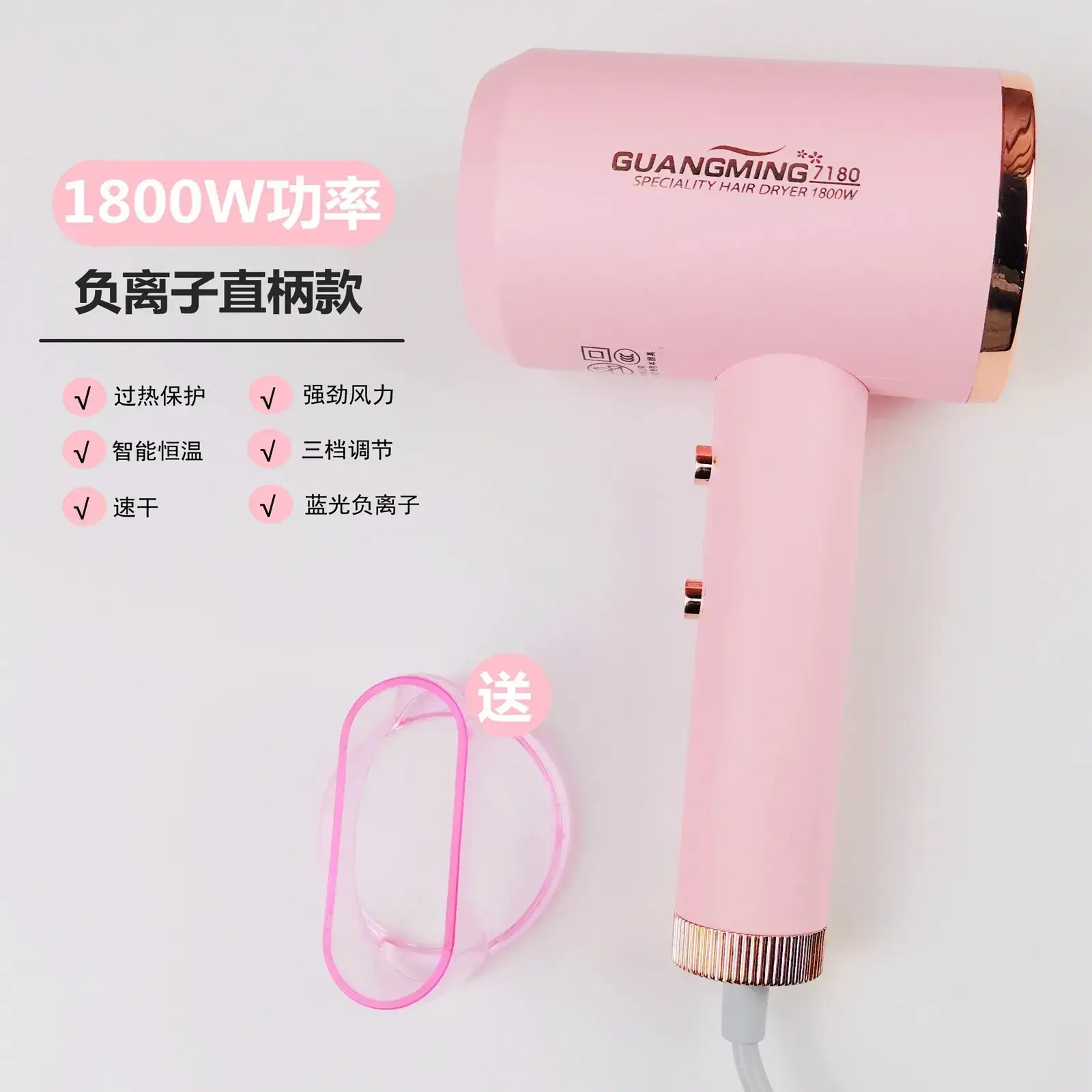 Foldable 1500W Women's Hair Dryer with Blue Light - Image 3