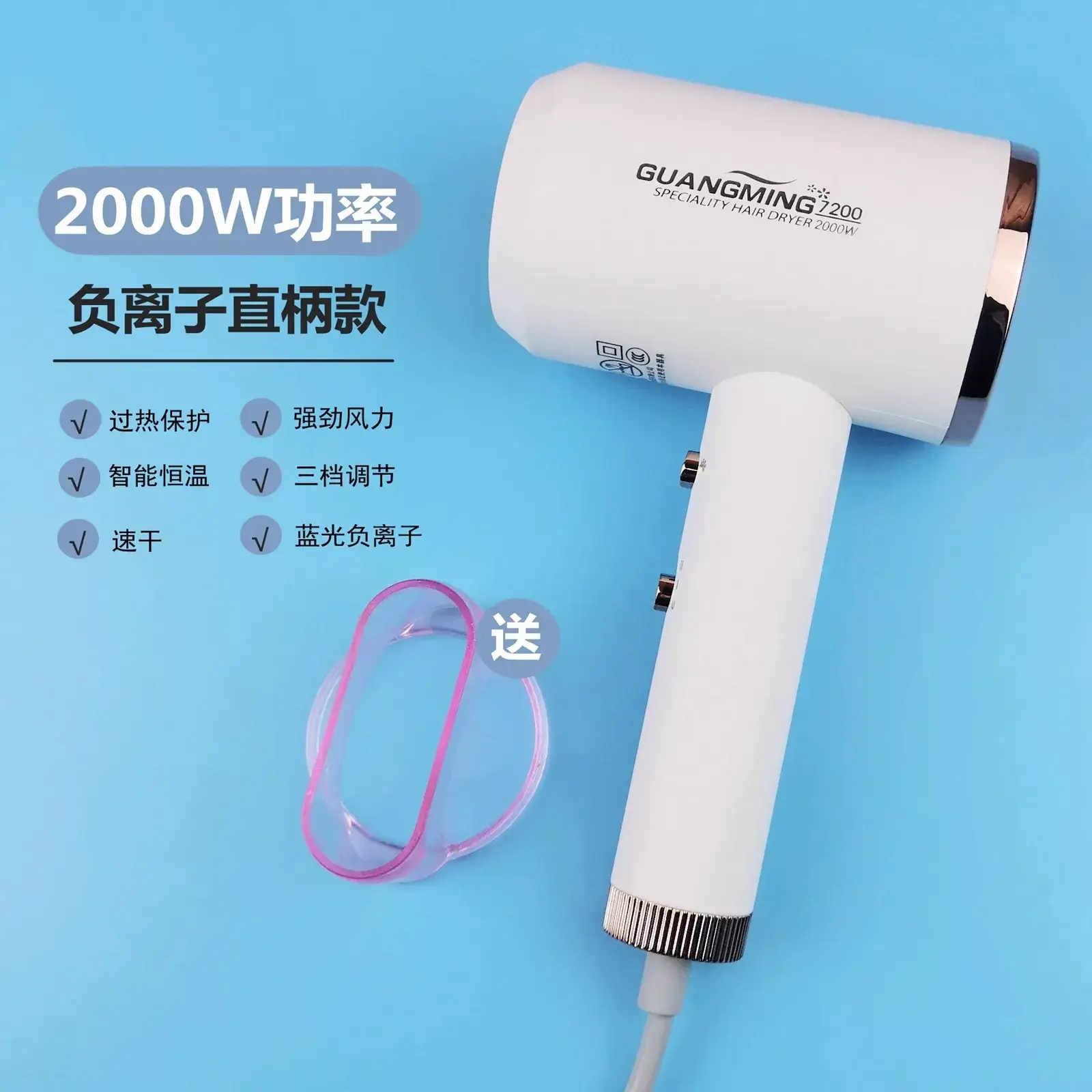 Foldable 1500W Women's Hair Dryer with Blue Light - Image 5