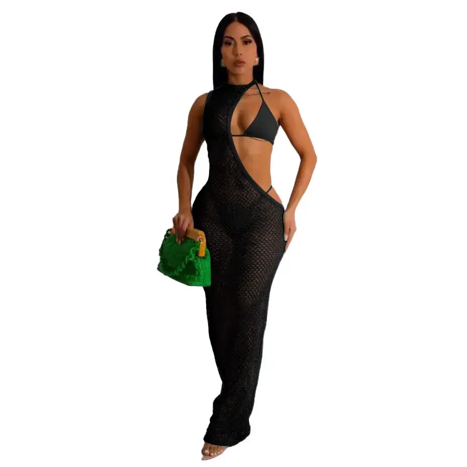 Pink Mesh Rope Top Three-Piece Beach Dress - Image 5