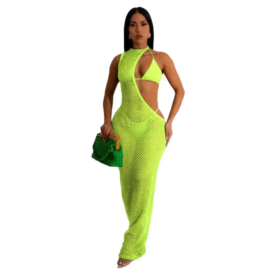 Pink Mesh Rope Top Three-Piece Beach Dress - Image 7