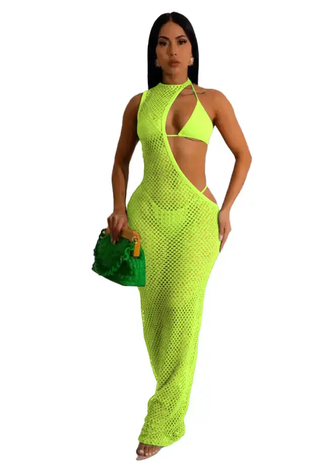 Pink Mesh Rope Top Three-Piece Beach Dress — feature 11