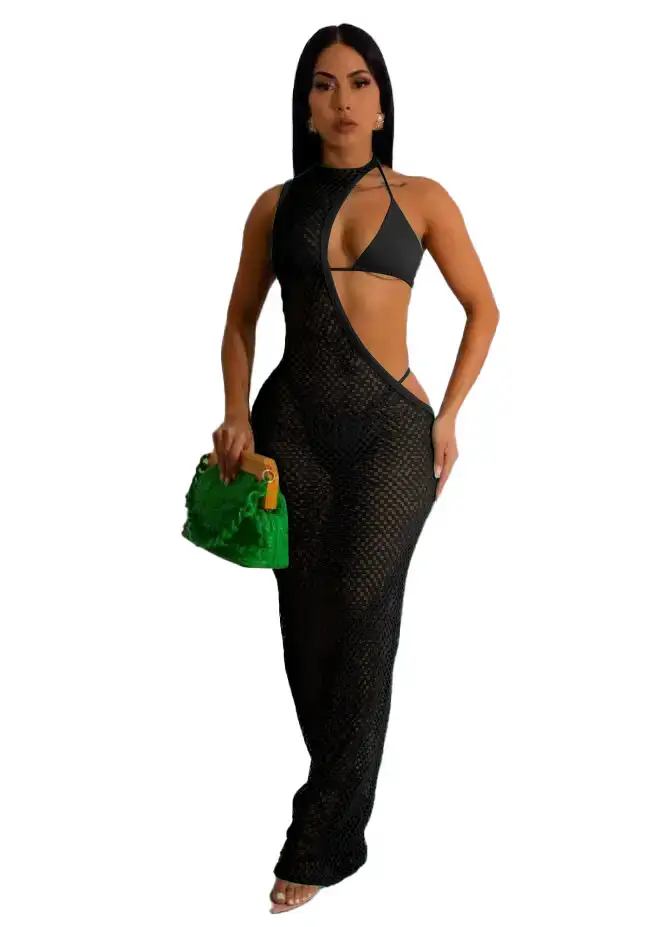 Pink Mesh Rope Top Three-Piece Beach Dress — feature 13