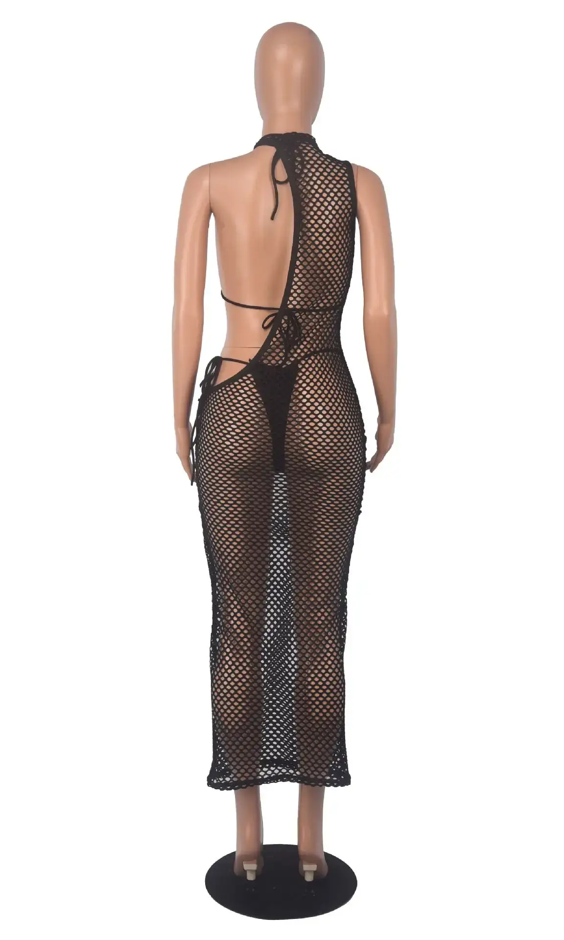 Pink Mesh Rope Top Three-Piece Beach Dress — feature 14