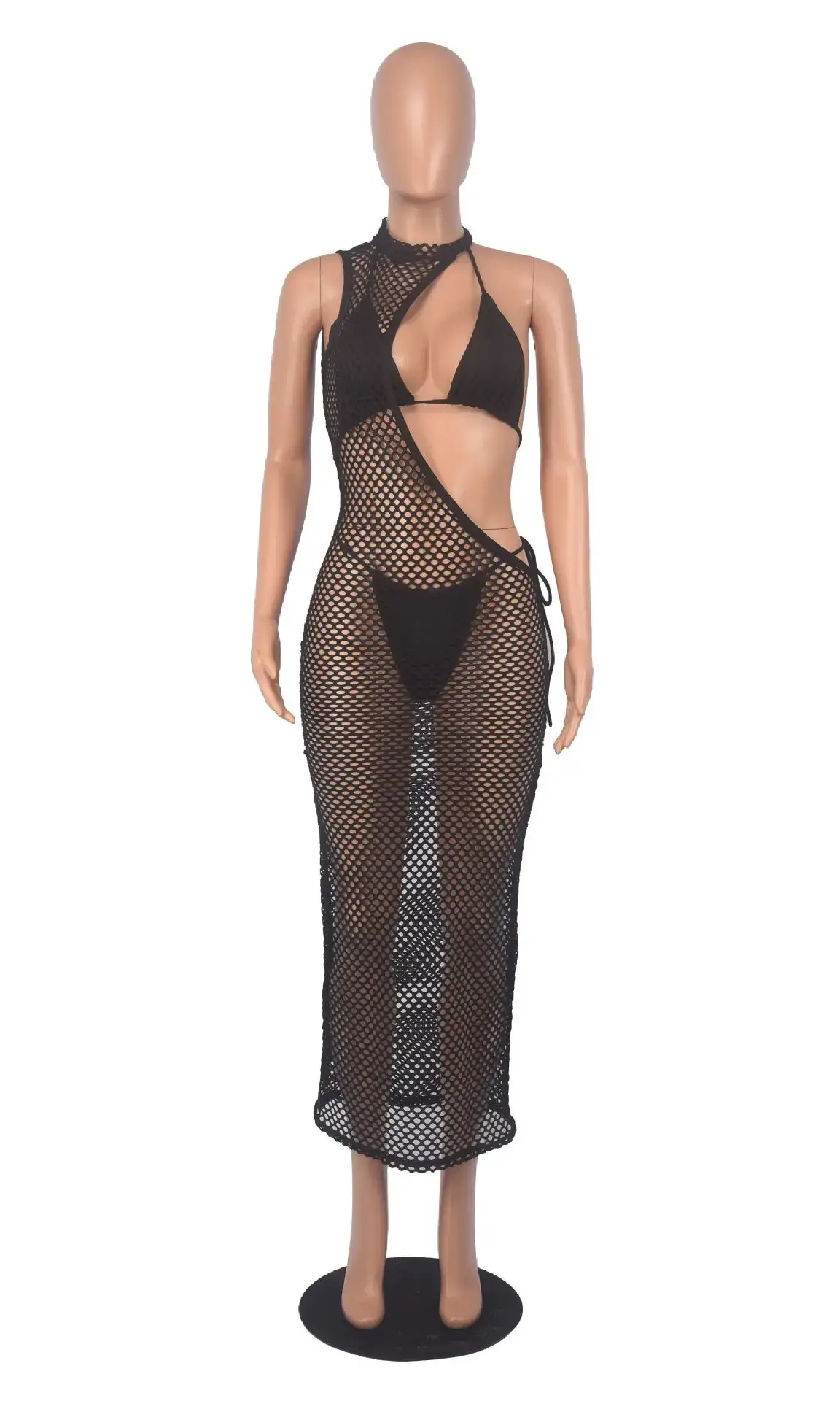 Pink Mesh Rope Top Three-Piece Beach Dress — feature 15