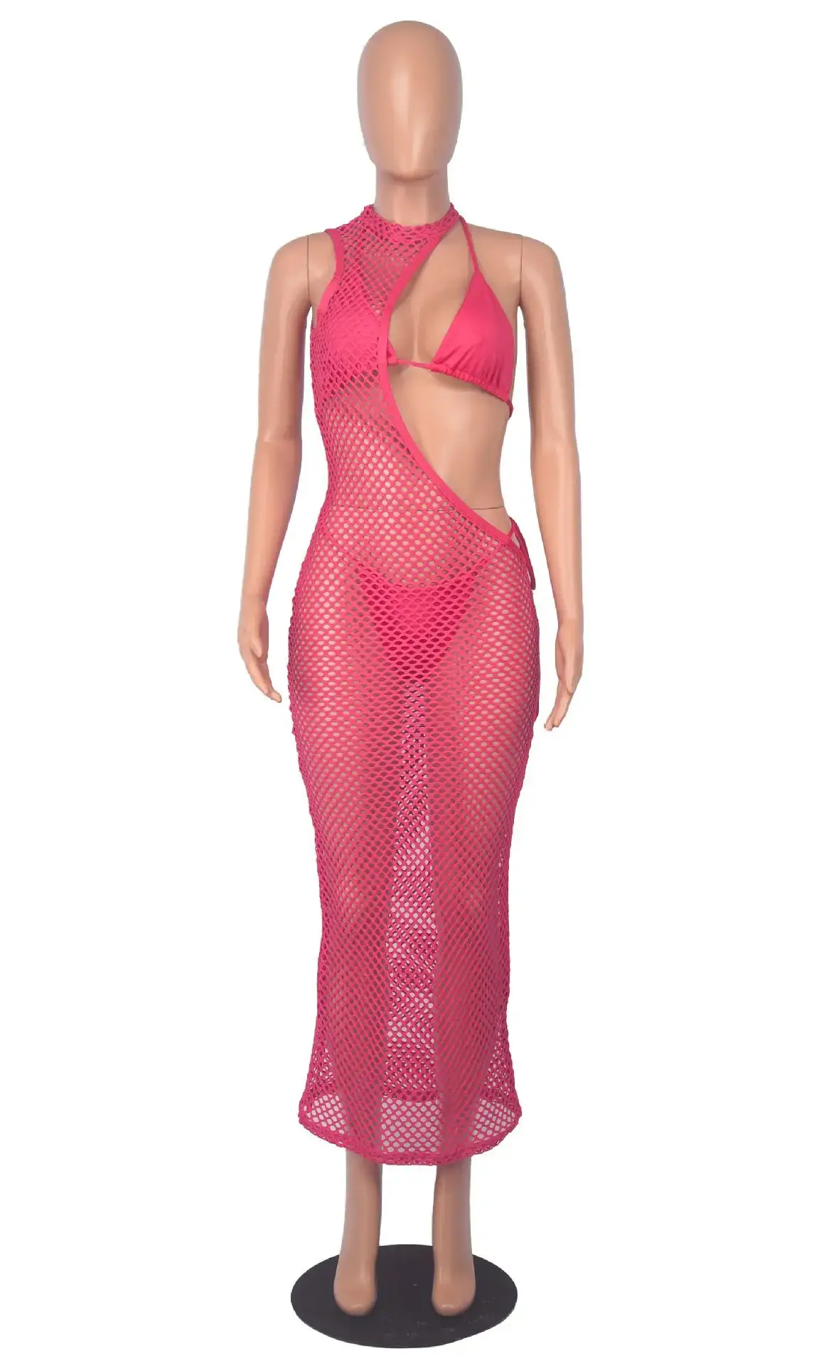 Pink Mesh Rope Top Three-Piece Beach Dress — feature 17