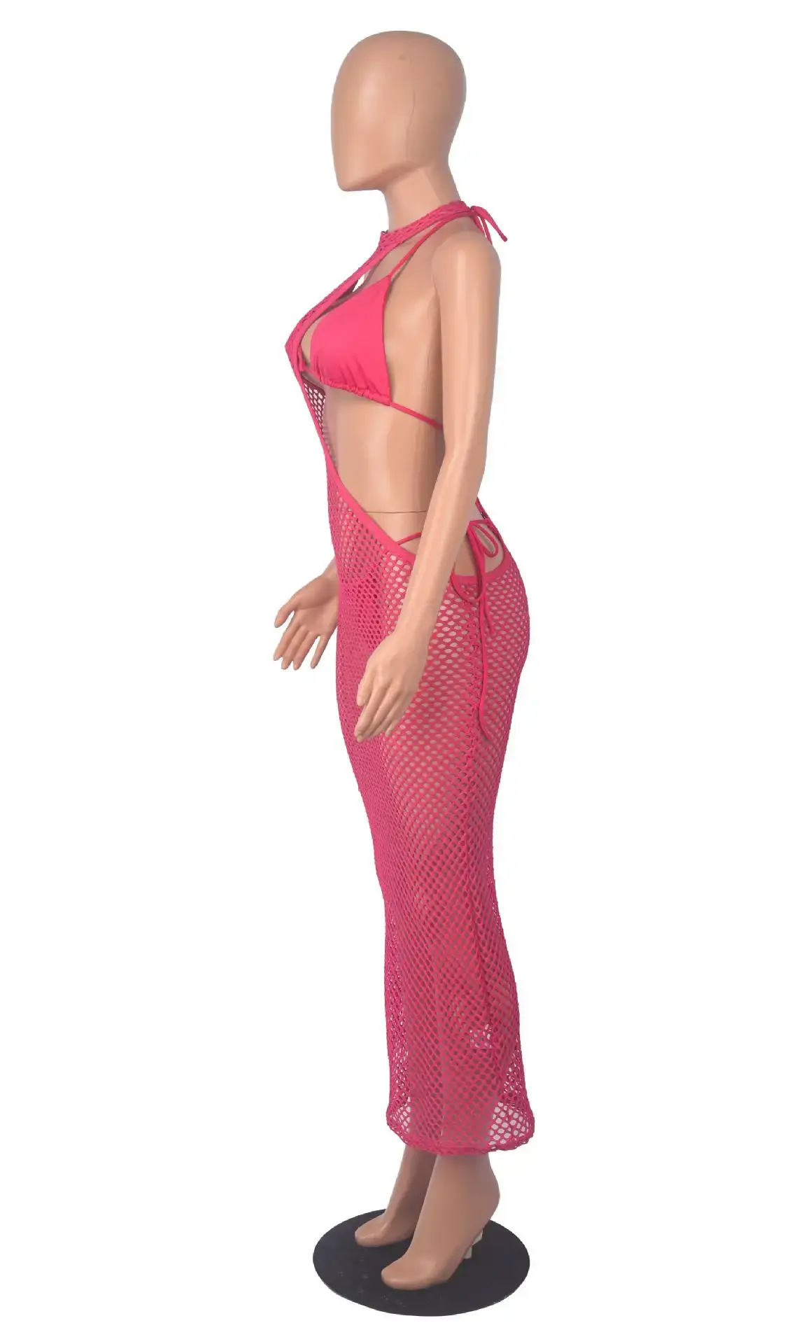Pink Mesh Rope Top Three-Piece Beach Dress — feature 18