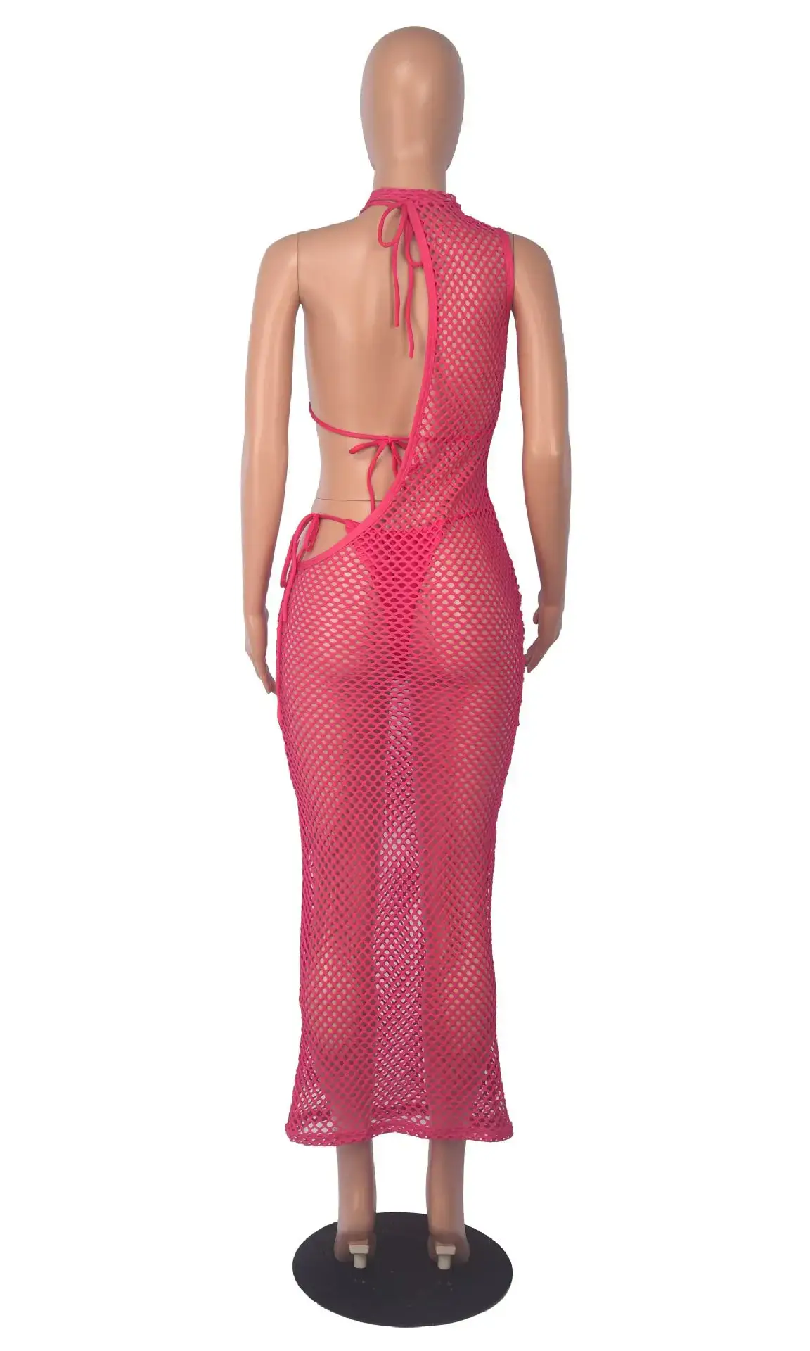 Pink Mesh Rope Top Three-Piece Beach Dress — feature 19