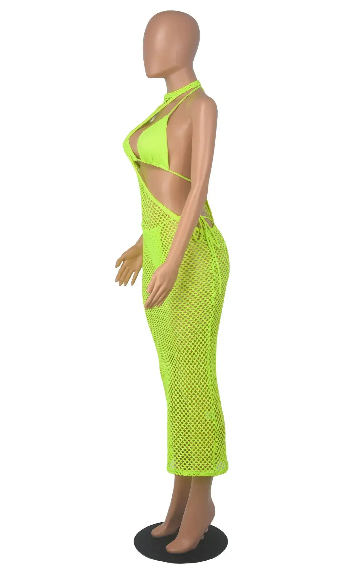 Pink Mesh Rope Top Three-Piece Beach Dress — feature 21