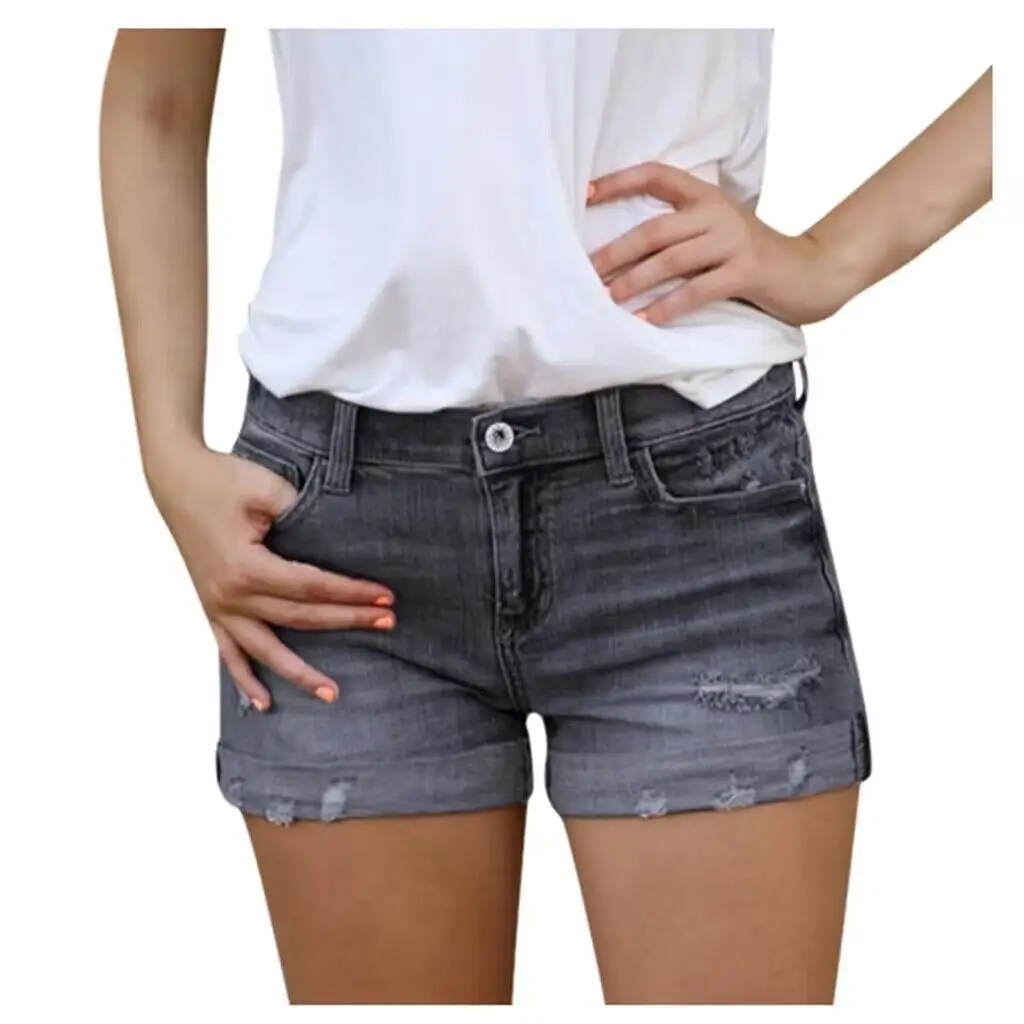 Elastic Slim Ripped Denim Shorts Women - Image 5