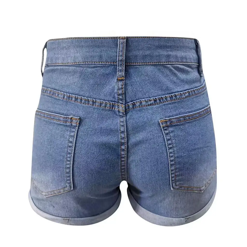 Elastic Slim Ripped Denim Shorts Women — feature 10