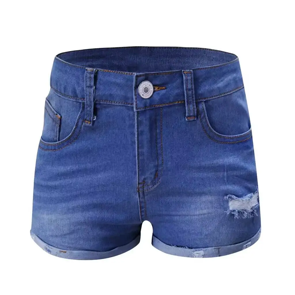 Elastic Slim Ripped Denim Shorts Women — feature 11