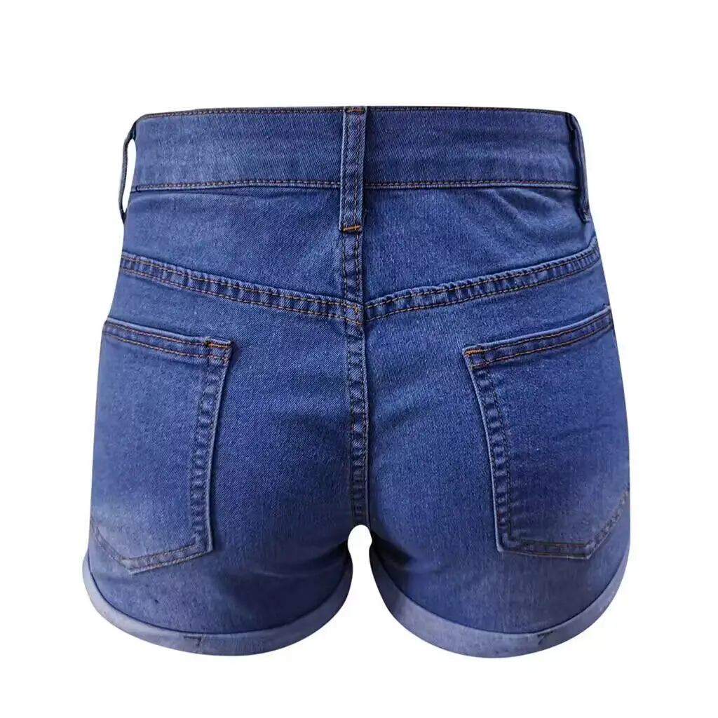 Elastic Slim Ripped Denim Shorts Women — feature 12