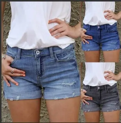 Elastic Slim Ripped Denim Shorts Women — feature 4