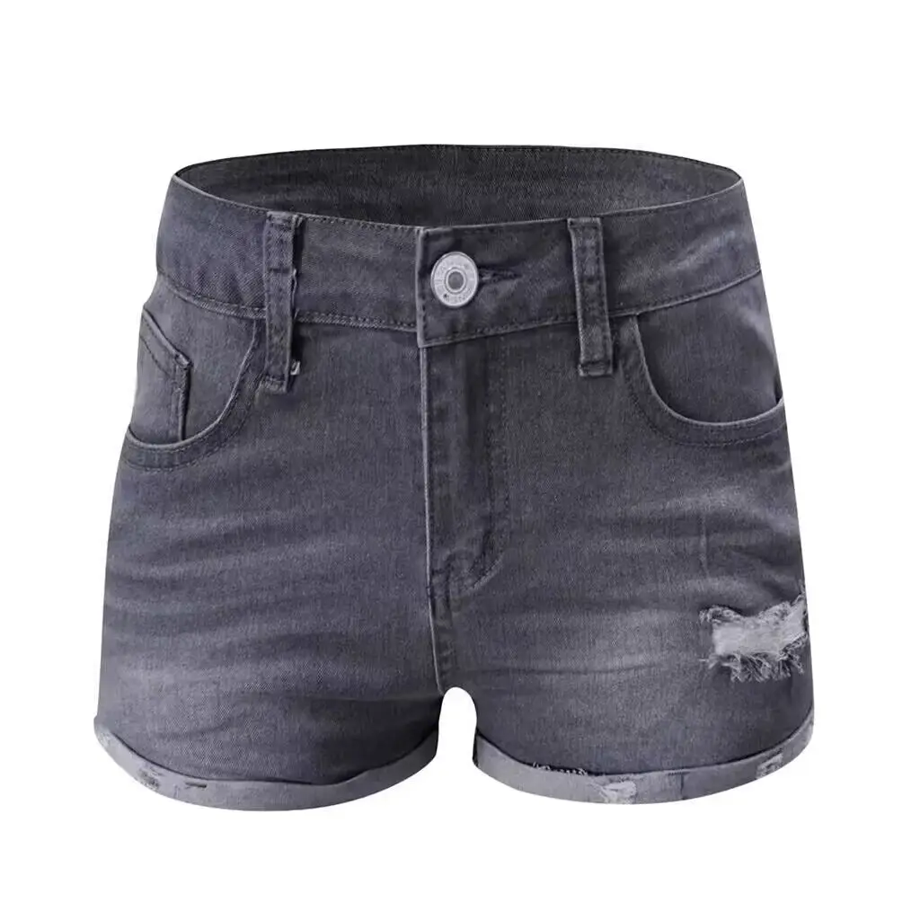 Elastic Slim Ripped Denim Shorts Women — feature 7
