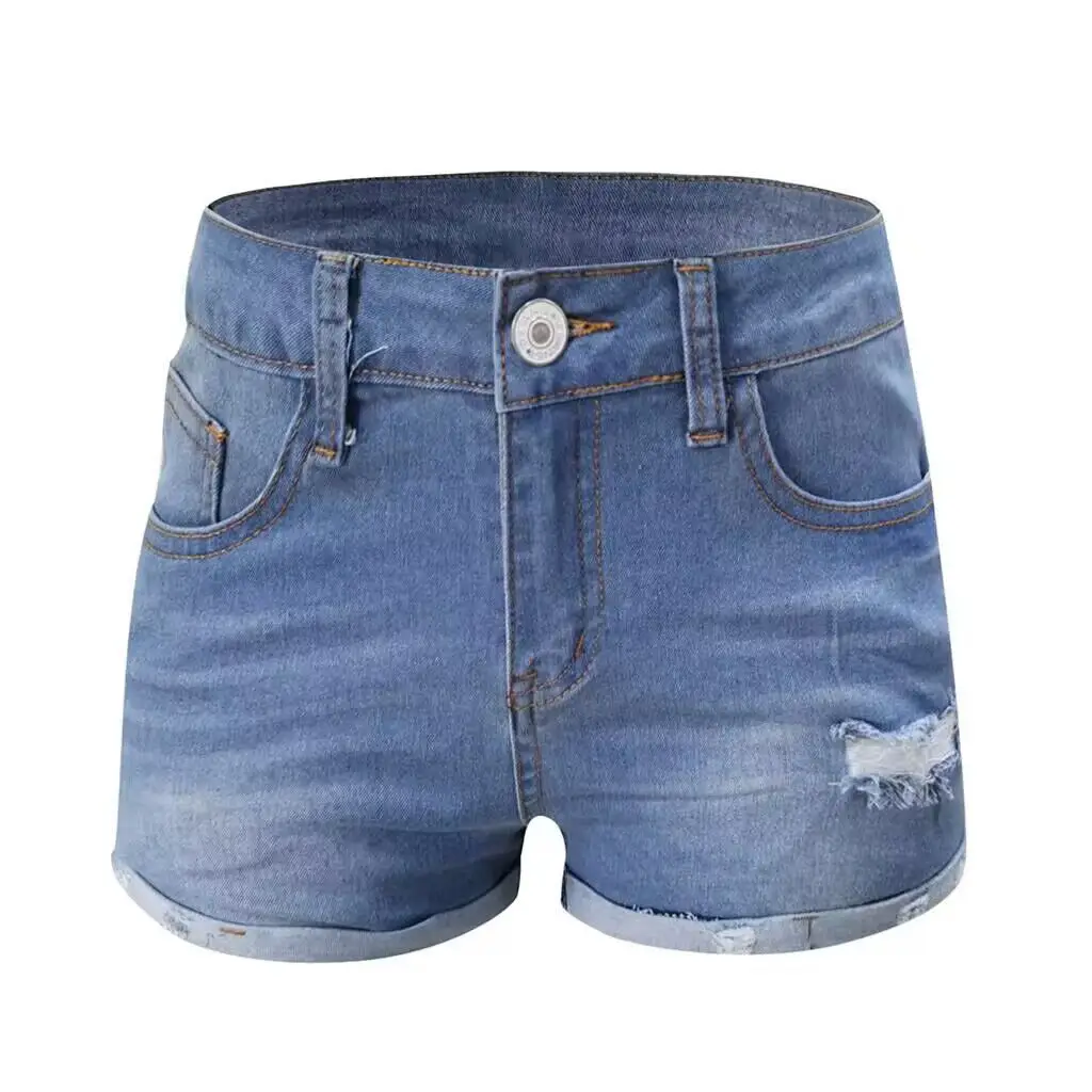 Elastic Slim Ripped Denim Shorts Women — feature 9
