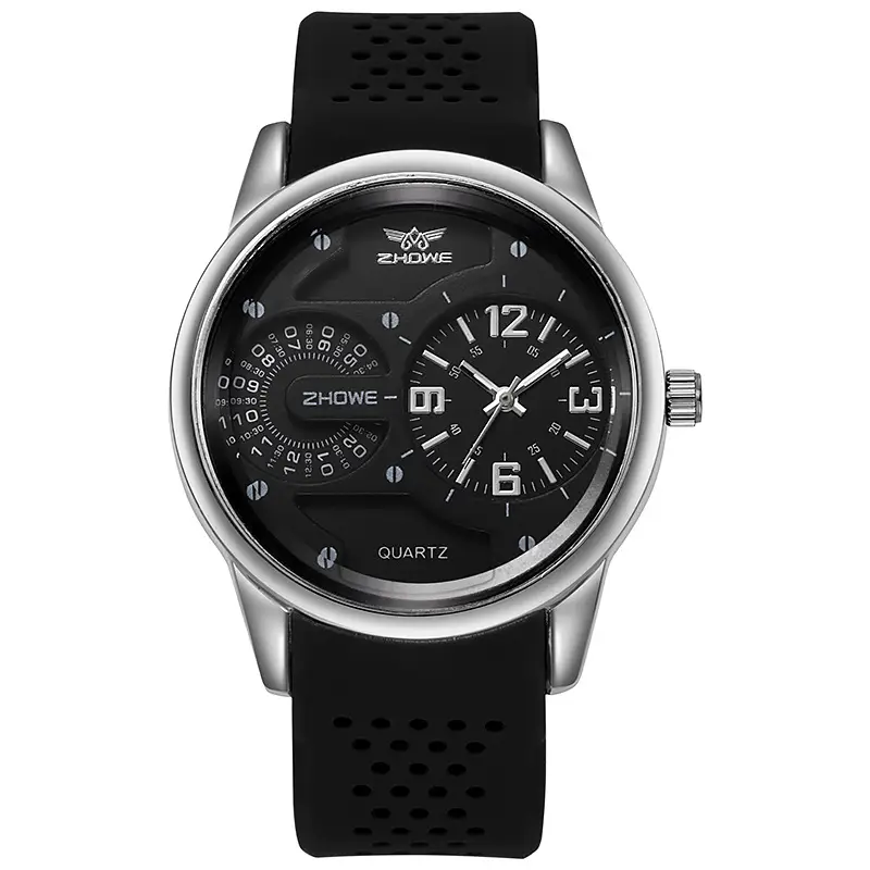 Men's Black Silicone Watch with 3-Hand Display - Image 8