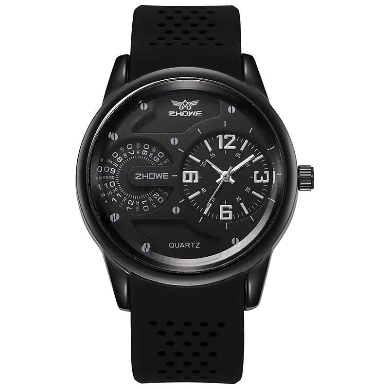 Men's Black Silicone Watch with 3-Hand Display - Image 2