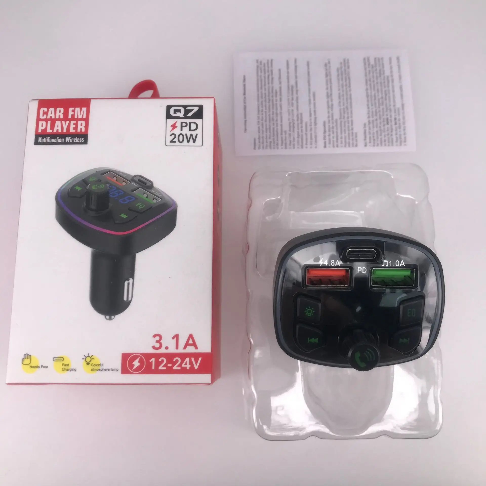 Bluetooth Car Charger with Digital Display & Ambient Light