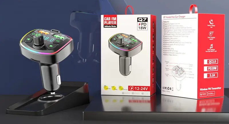 Bluetooth Car Charger with Digital Display & Ambient Light