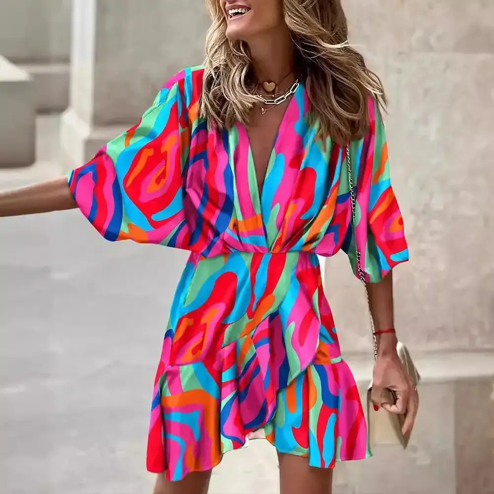 2025 V Neck Irregular Hem Women's Dress Hot Spring Autumn - Image 8
