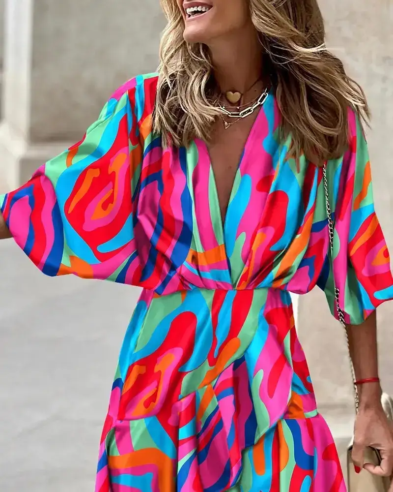 2025 V Neck Irregular Hem Women's Dress Hot Spring Autumn — feature 56