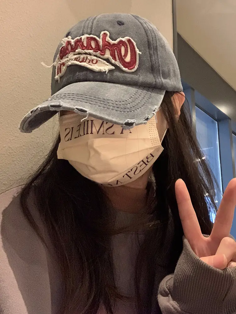 Vintage Old English Baseball Cap Women Korean Embroidered Couple Hip-hop Curved Wash Cap Men Trendy