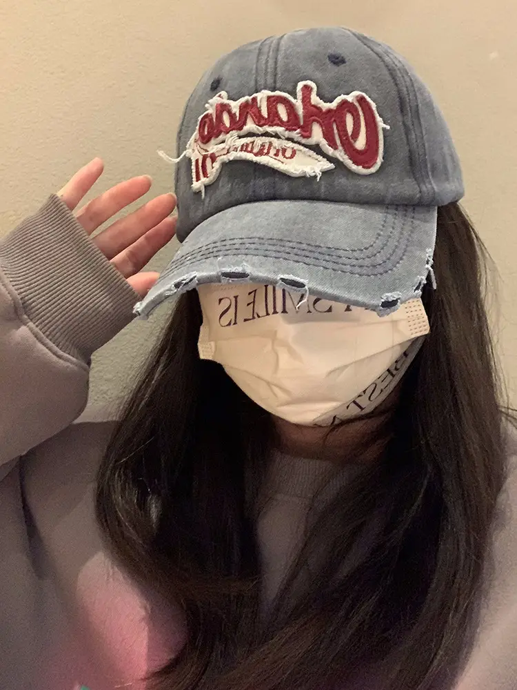 Vintage Old English Baseball Cap Women Korean Embroidered Couple Hip-hop Curved Wash Cap Men Trendy