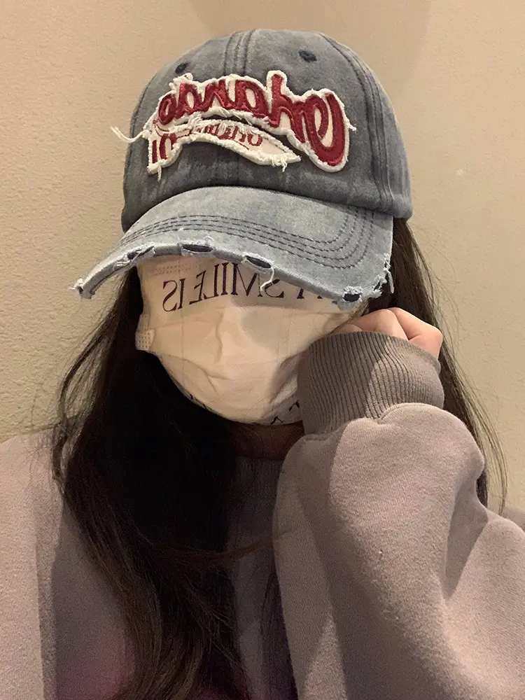 Vintage Old English Baseball Cap Women Korean Embroidered Couple Hip-hop Curved Wash Cap Men Trendy