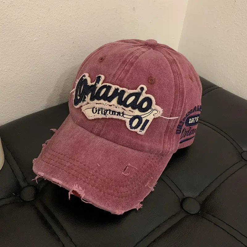 Vintage Old English Baseball Cap Women Korean Embroidered Couple Hip-hop Curved Wash Cap Men Trendy