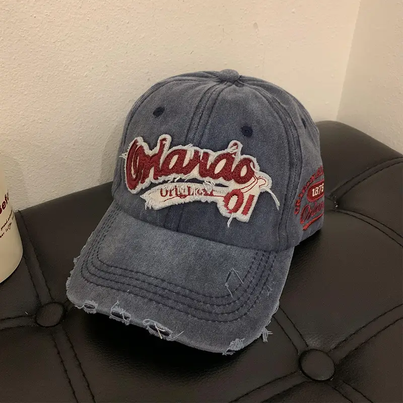 Vintage Old English Baseball Cap Women Korean Embroidered Couple Hip-hop Curved Wash Cap Men Trendy