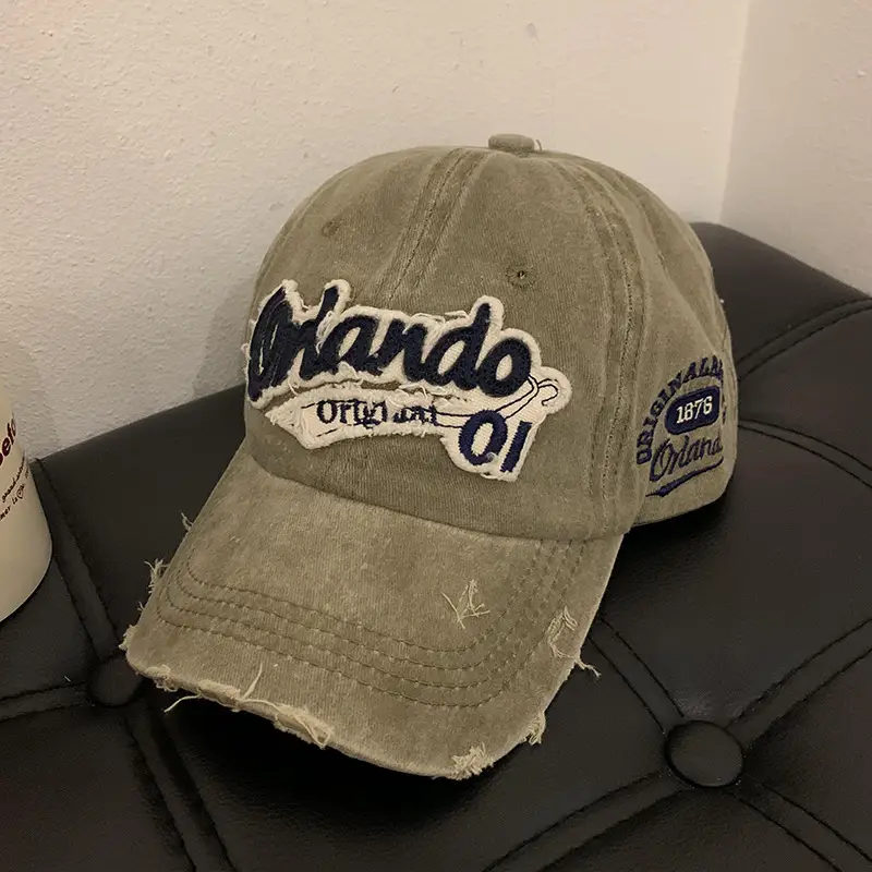 Vintage Old English Baseball Cap Women Korean Embroidered Couple Hip-hop Curved Wash Cap Men Trendy