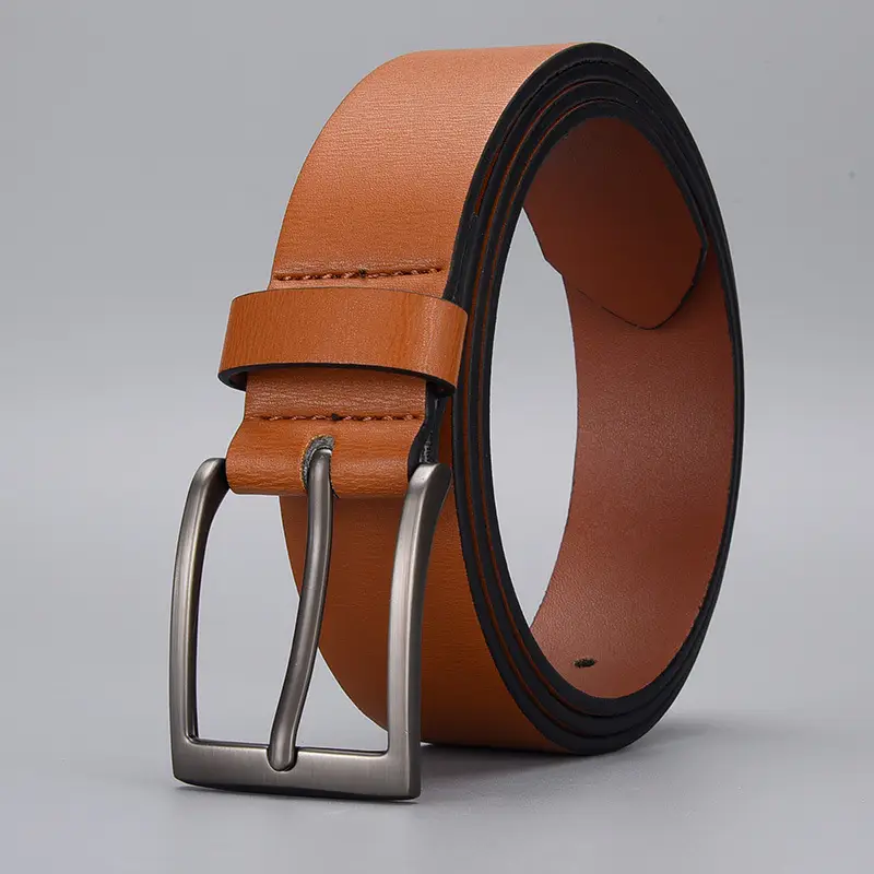 Men's Brown Leather Belt with Pu Pin Buckle Wholesale - Image 2