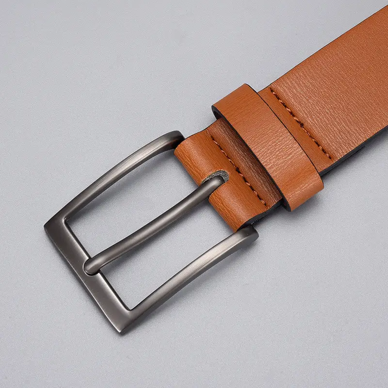Men's Brown Leather Belt with Pu Pin Buckle Wholesale - Image 3