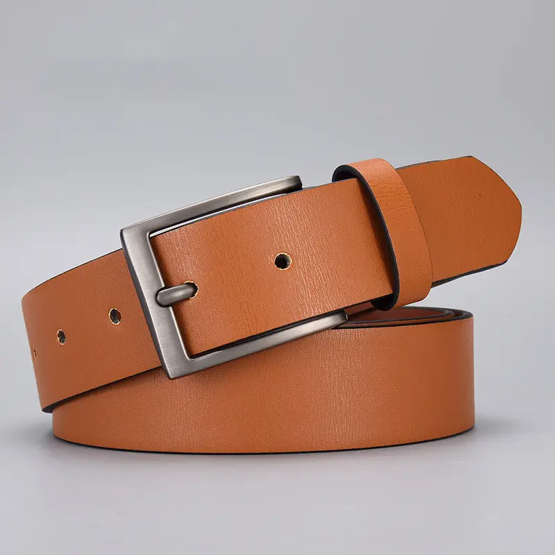 Men's Brown Leather Belt with Pu Pin Buckle Wholesale