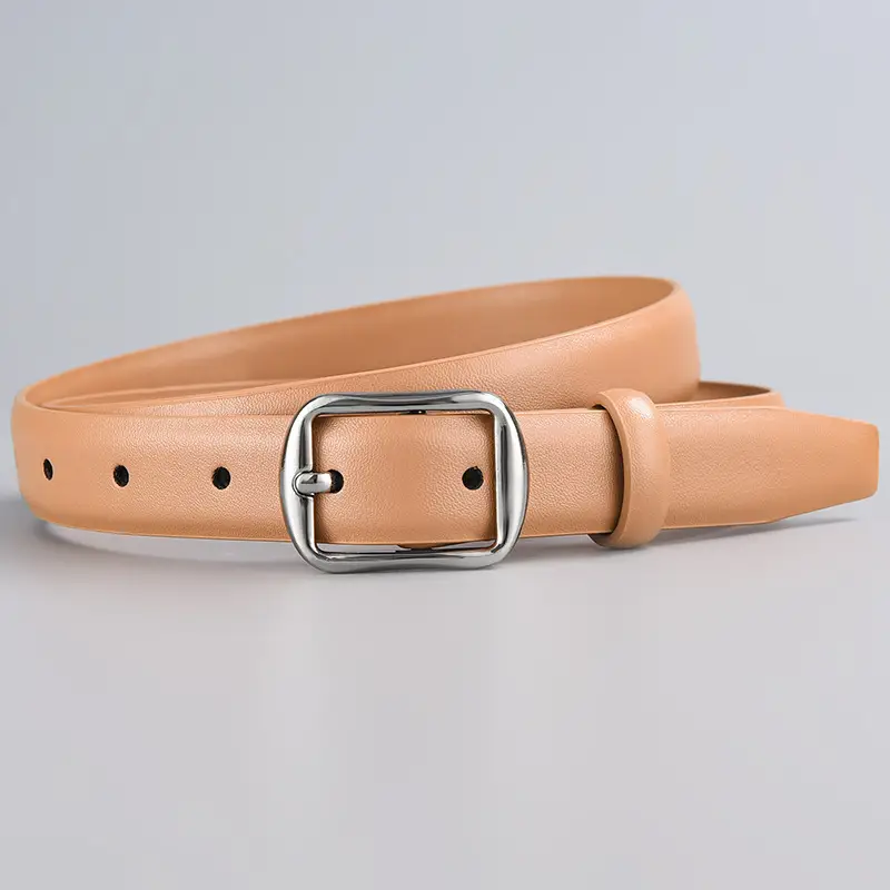 Women's Leather Belt with Pin Buckle Brown - Image 7