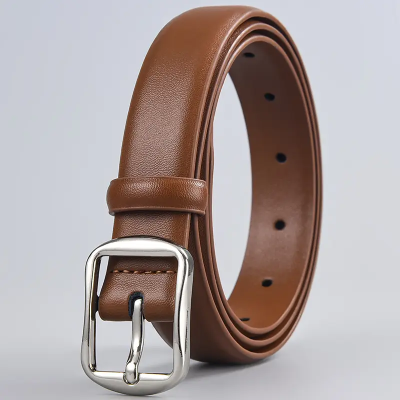 Women's Leather Belt with Pin Buckle Brown β feature 12